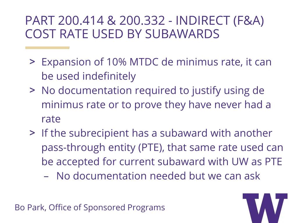 part 200 414 200 332 indirect f a cost rate used