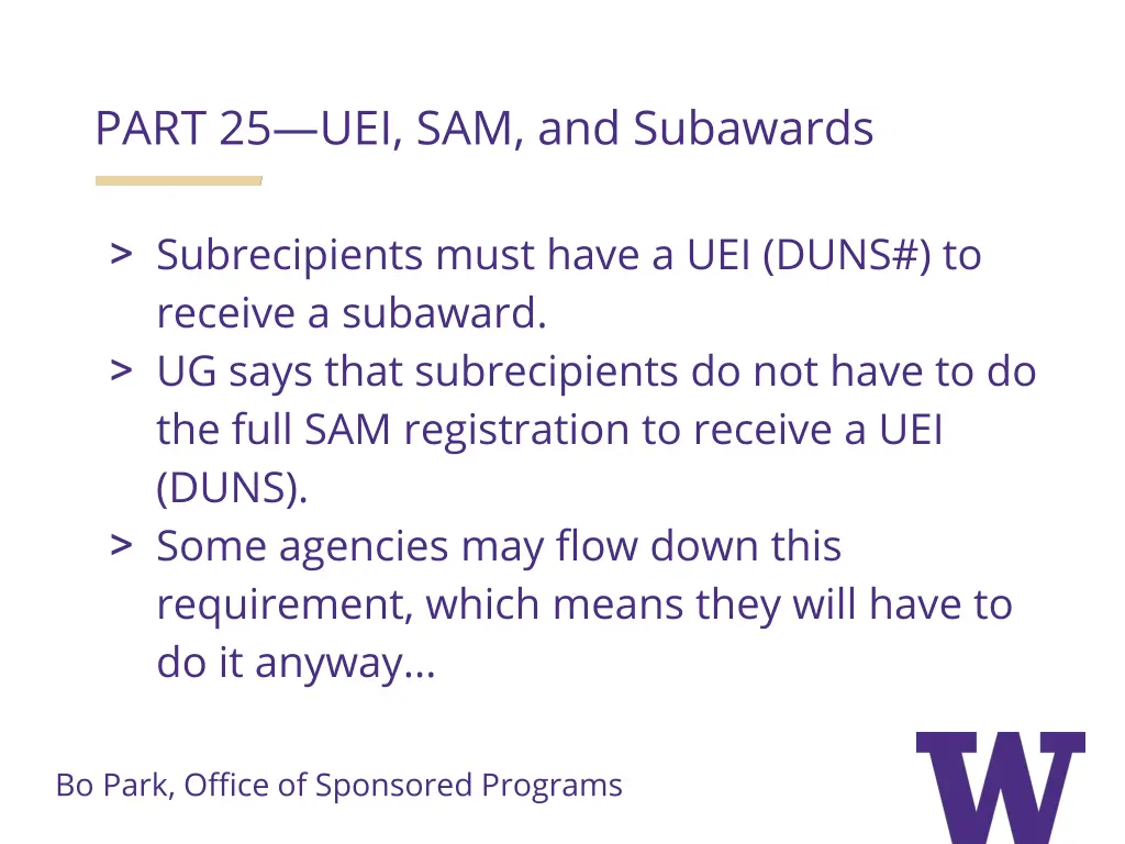 part 25 uei sam and subawards