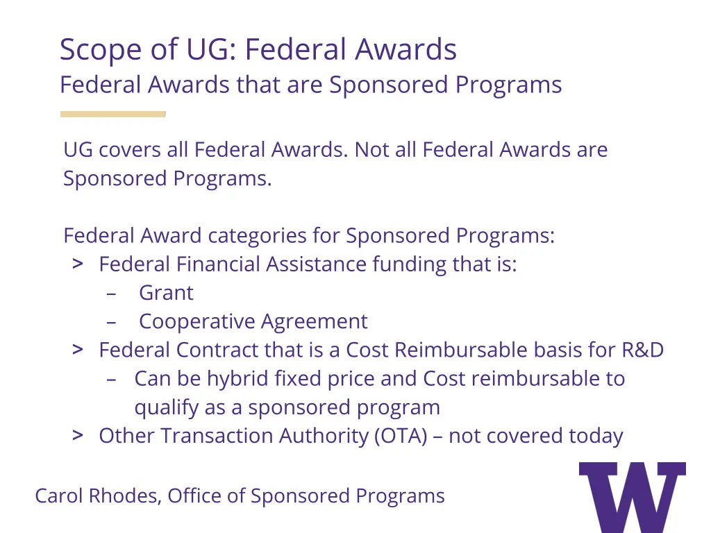 scope of ug federal awards federal awards that
