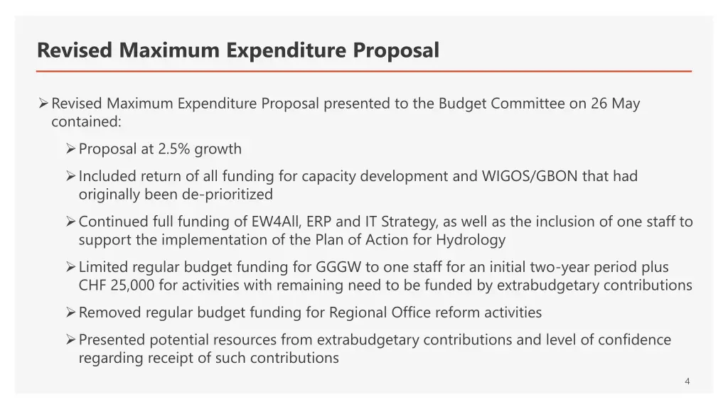 revised maximum expenditure proposal