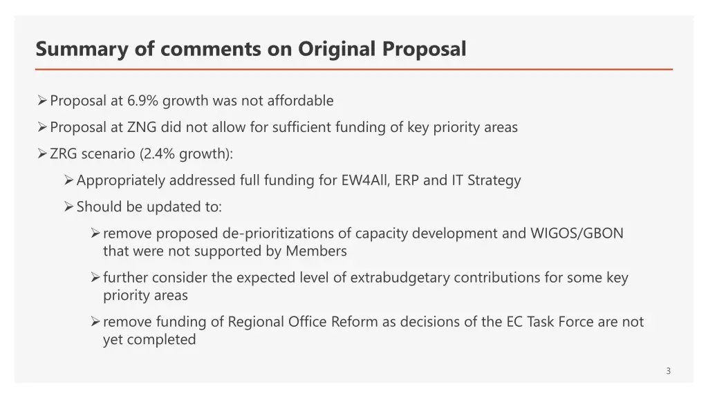 summary of comments on original proposal