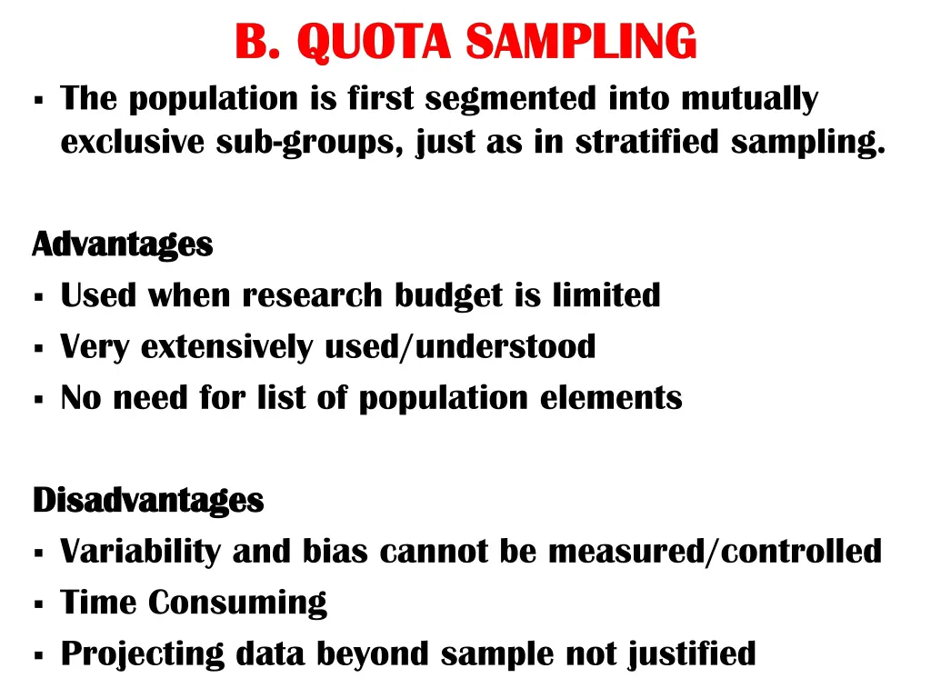 b quota sampling b quota sampling