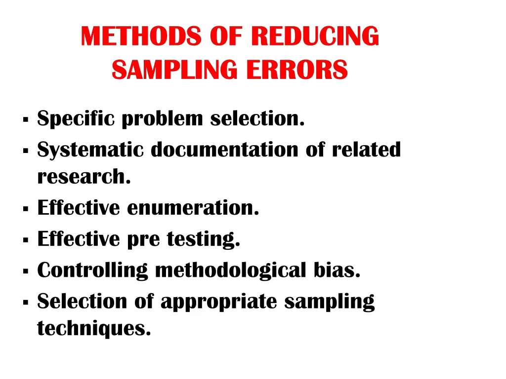 methods of reducing methods of reducing sampling