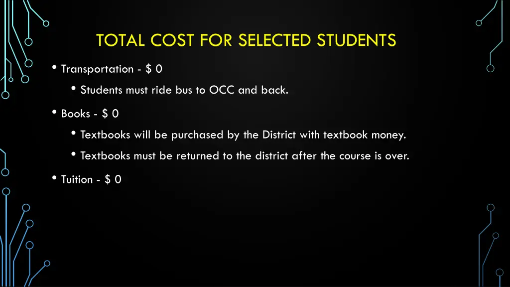 total cost for selected students transportation