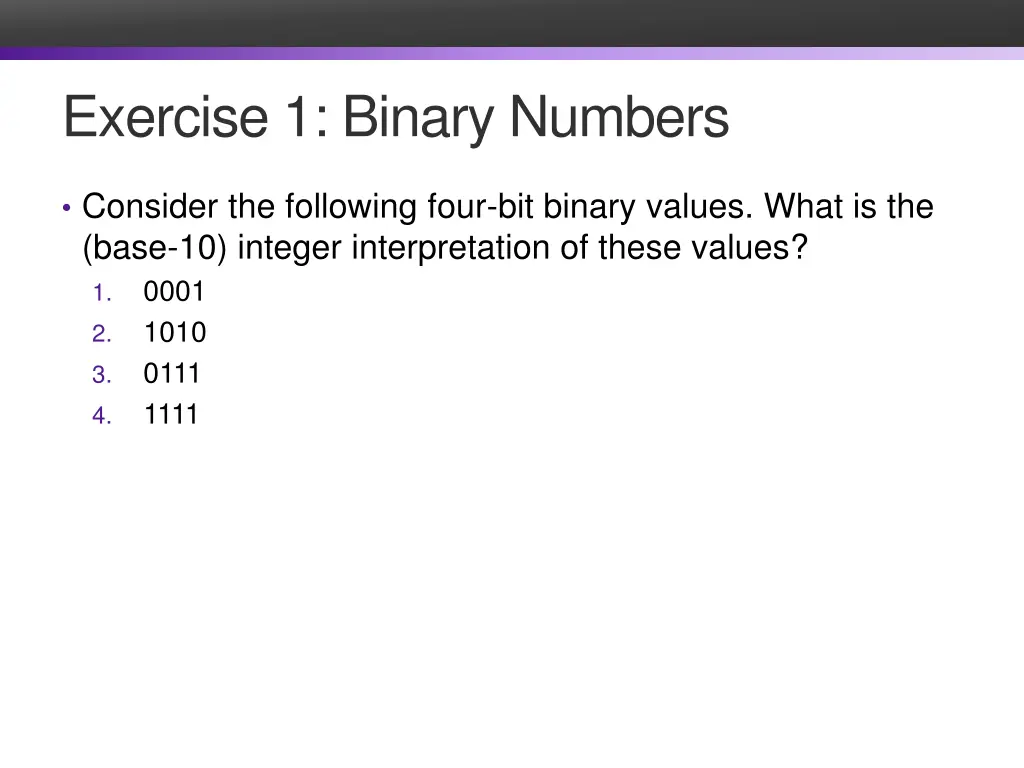 exercise 1 binary numbers