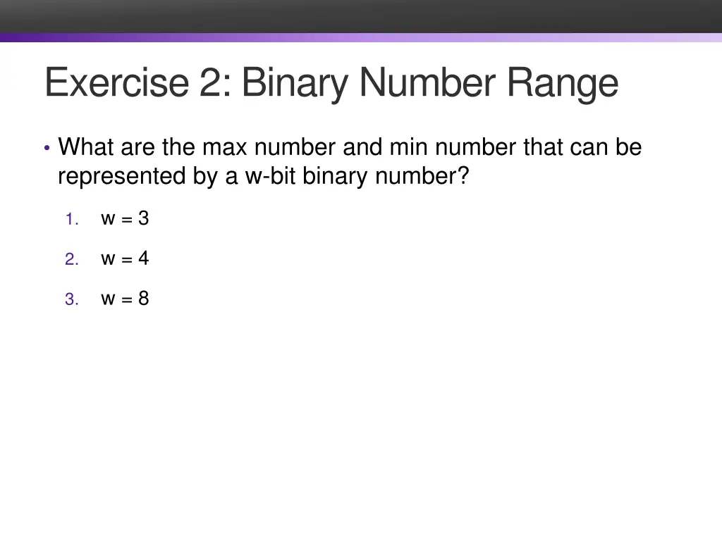 exercise 2 binary number range