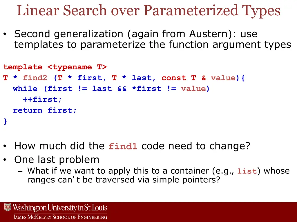 linear search over parameterized types