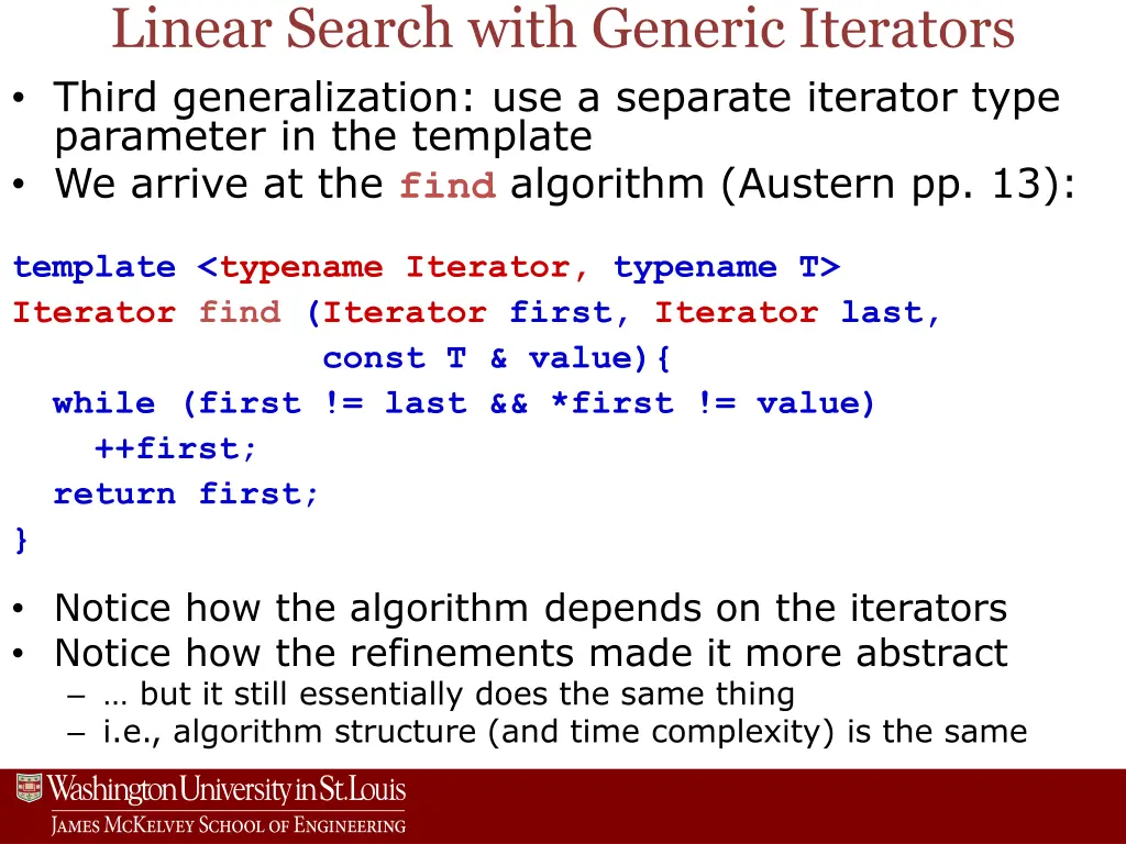 linear search with generic iterators third