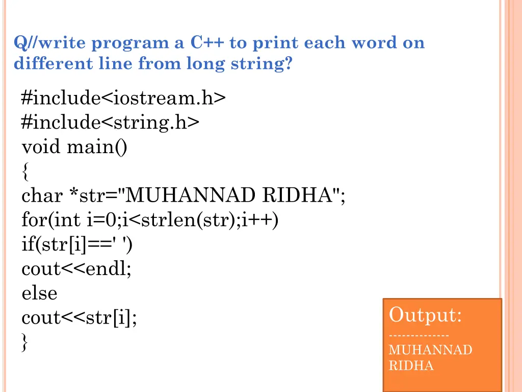 q write program a c to print each word