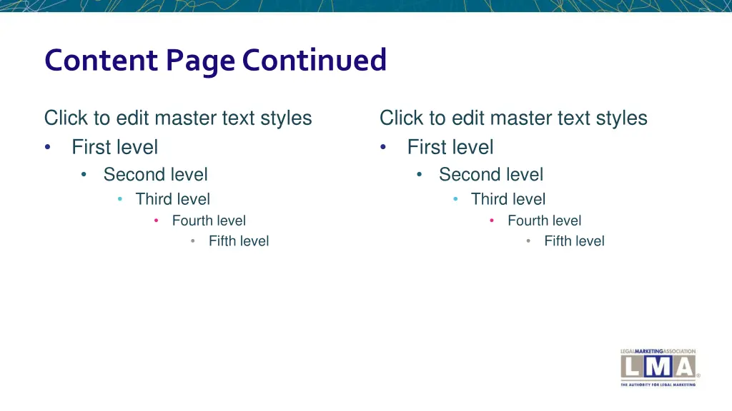 content page continued