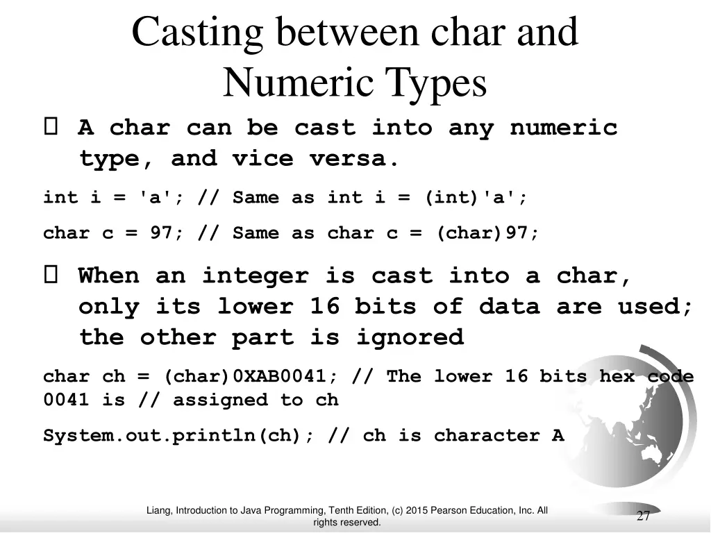 casting between char and numeric types a char