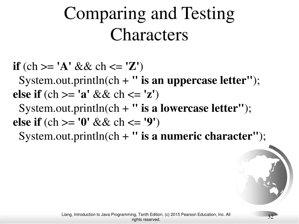 comparing and testing characters
