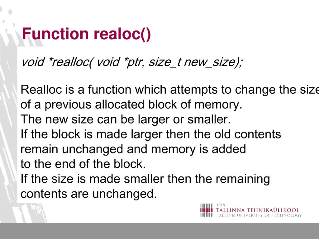 function realoc