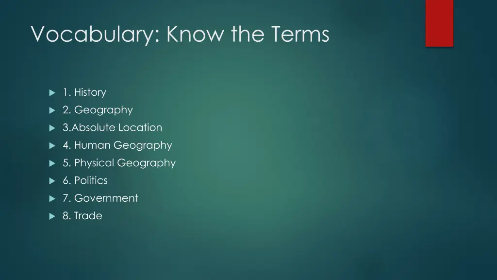 vocabulary know the terms