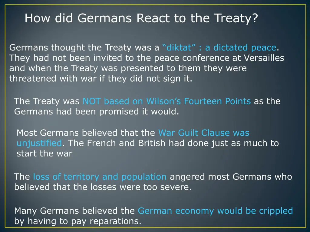 how did germans react to the treaty