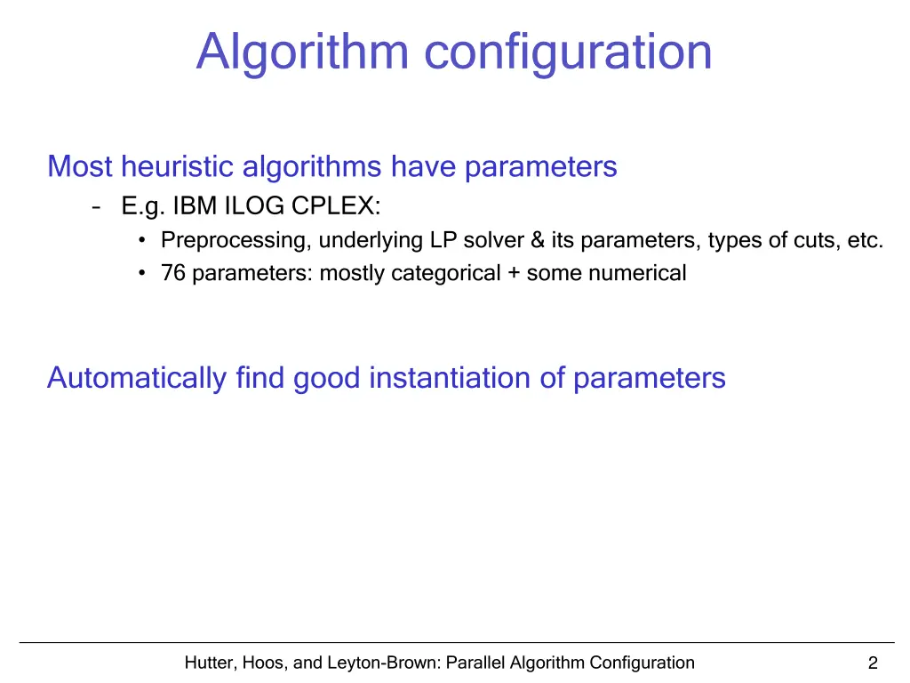 algorithm configuration