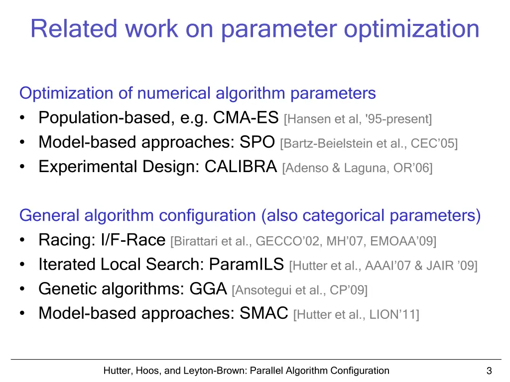 related work on parameter optimization