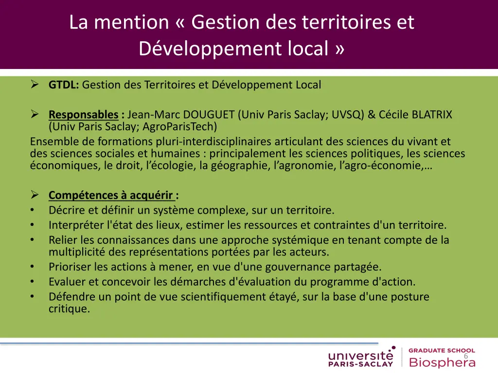la mention gestion des territoires