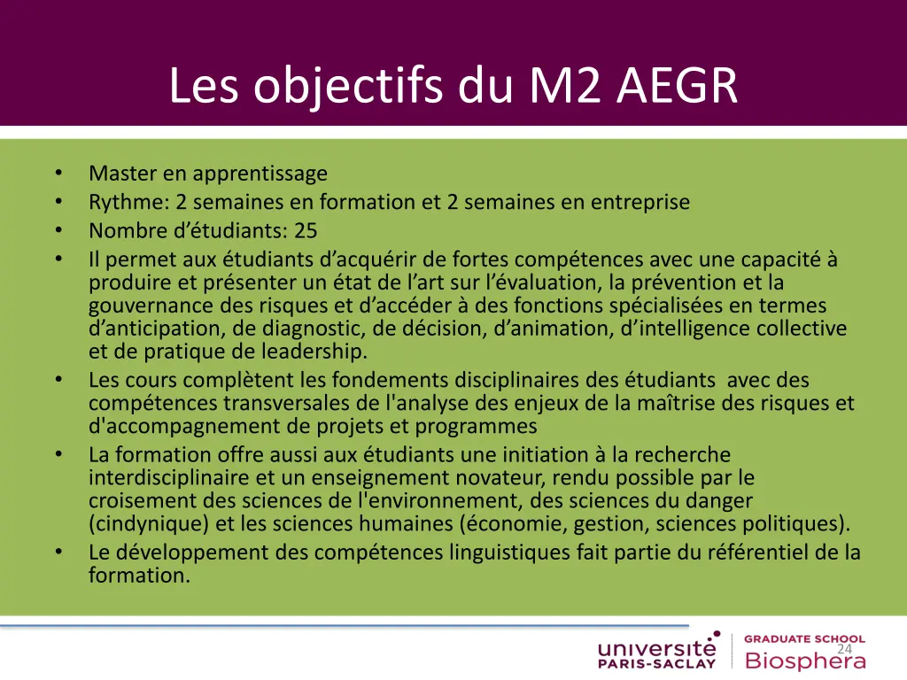 les objectifs du m2 aegr