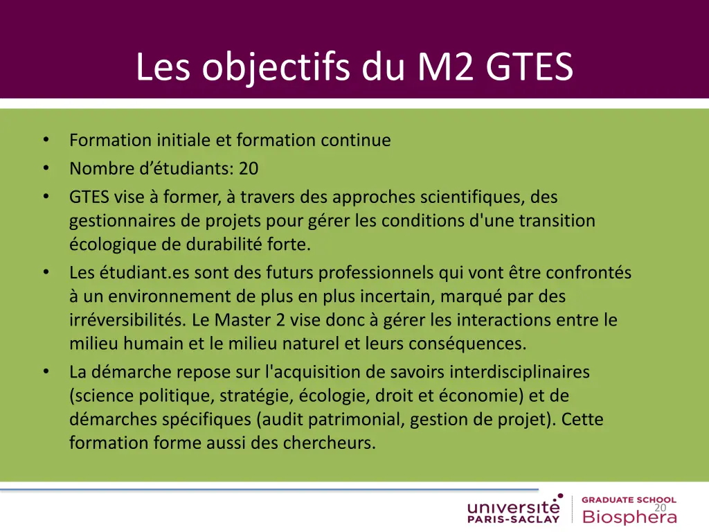 les objectifs du m2 gtes