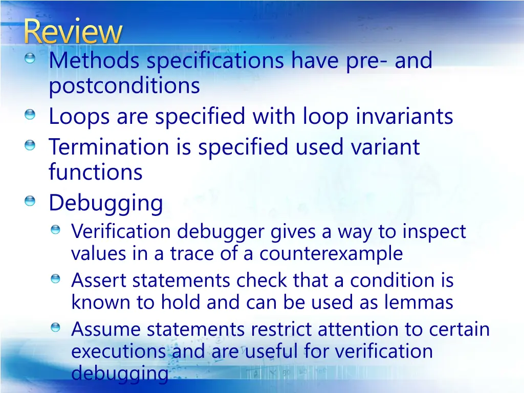 review methods specifications have