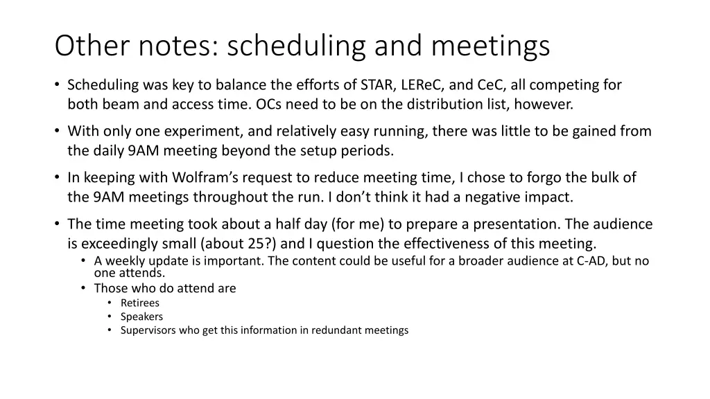 other notes scheduling and meetings