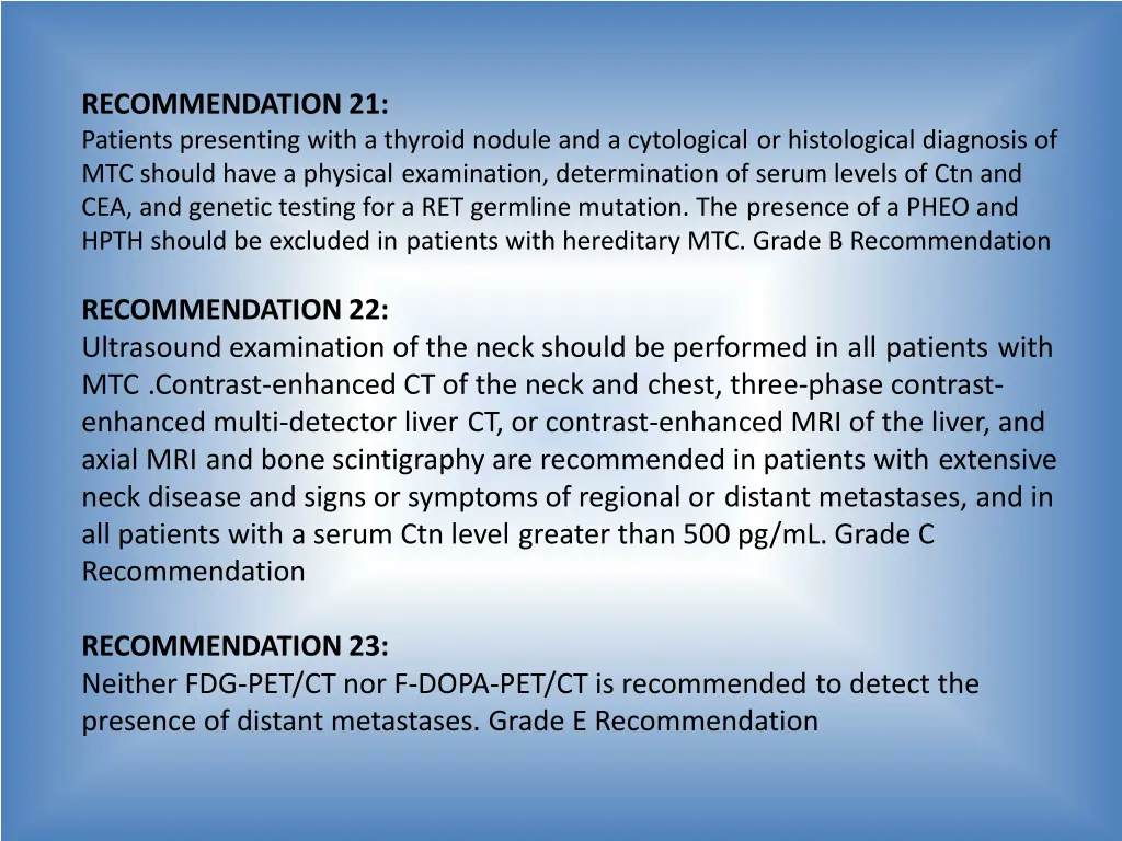recommendation 21 patients presenting with