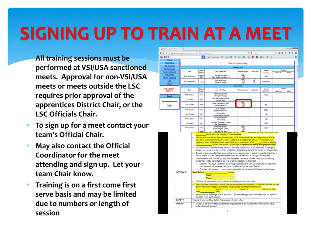 signing up to train at a meet