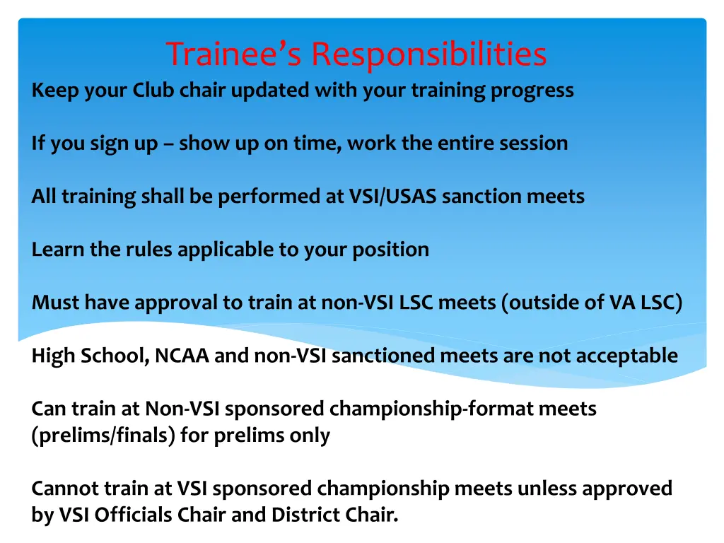 trainee s responsibilities