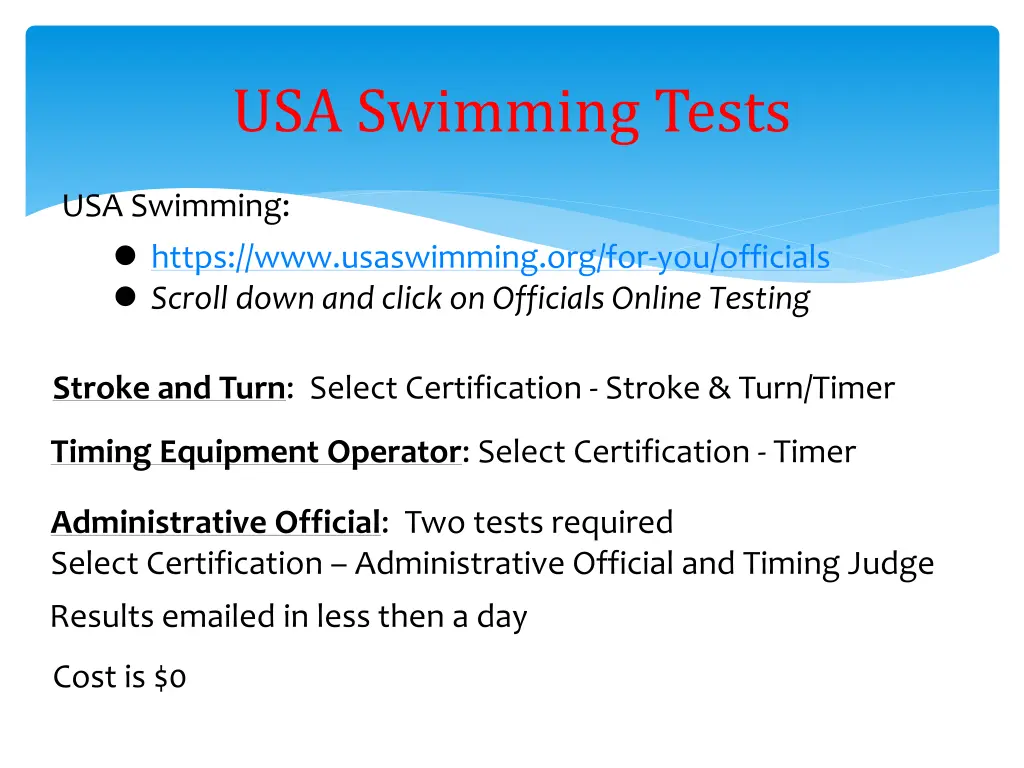 usa swimming tests