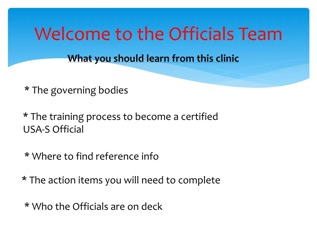 welcome to the officials team
