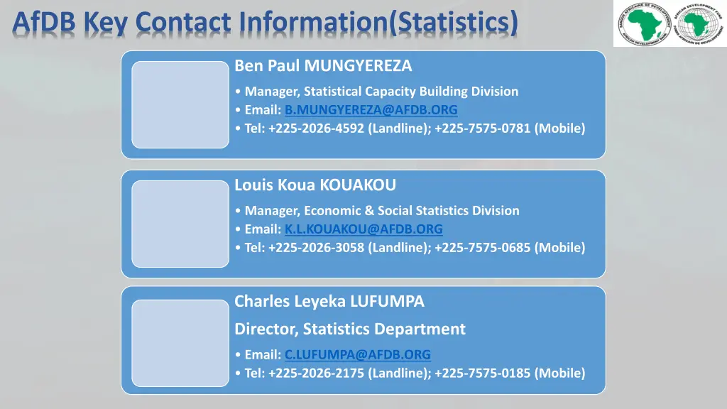 afdb key contact information statistics