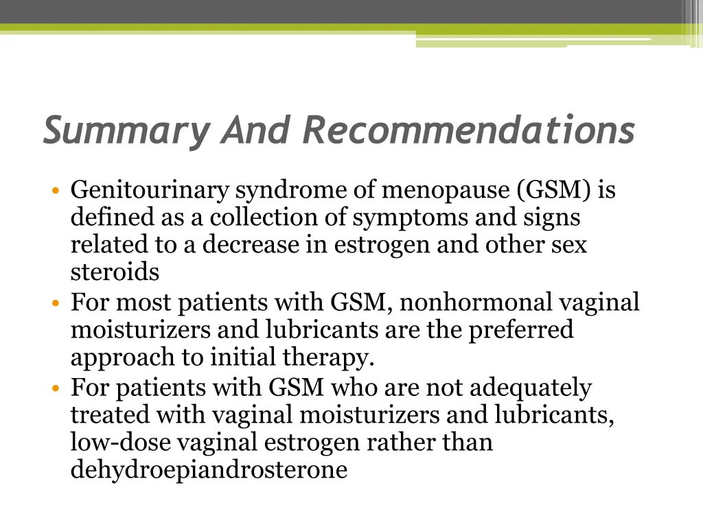 summary and recommendations