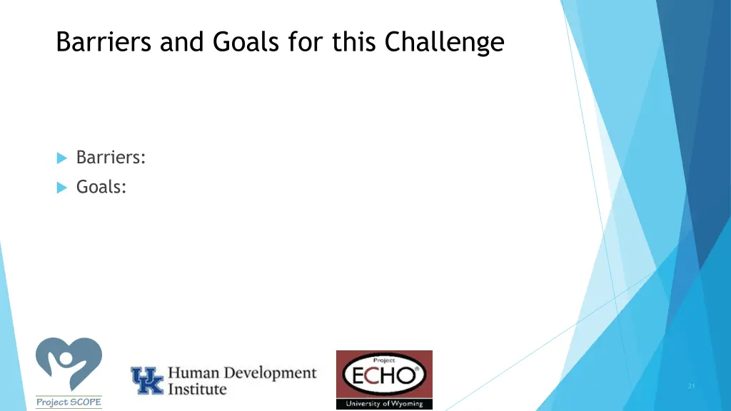 barriers and goals for this challenge