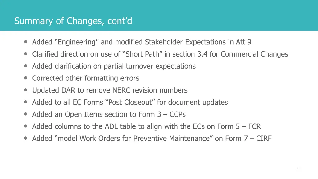 summary of changes cont d