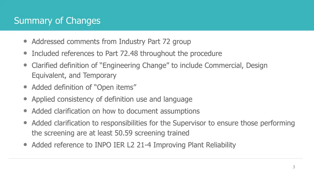 summary of changes