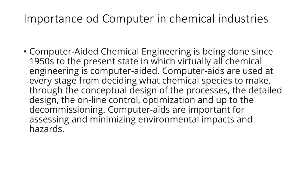 importance od computer in chemical industries
