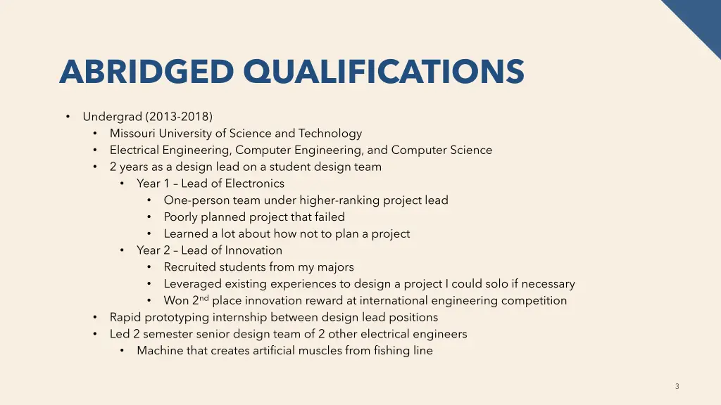 abridged qualifications