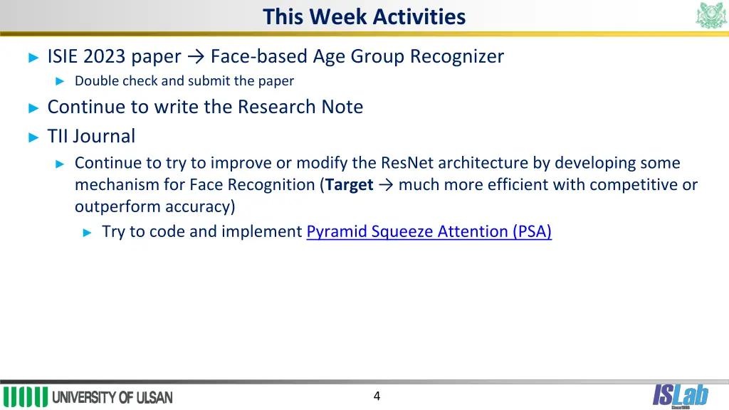 this week activities