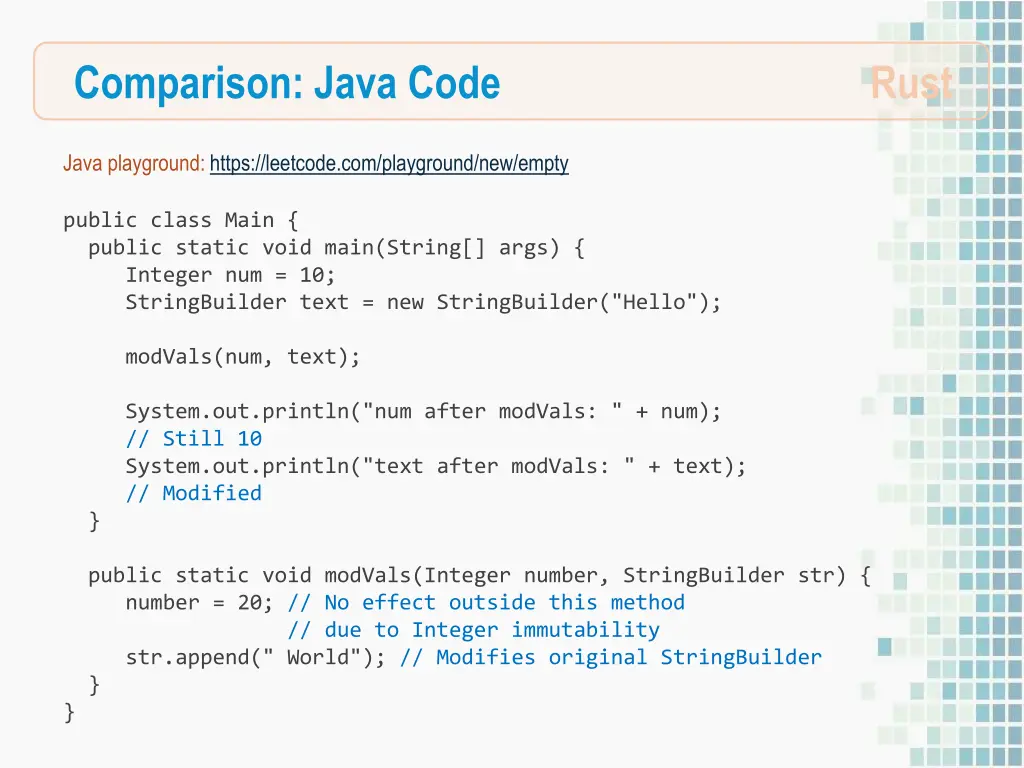 comparison java code