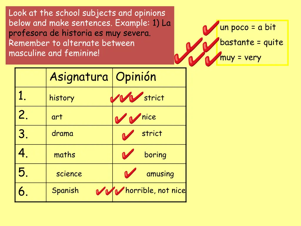 look at the school subjects and opinions below
