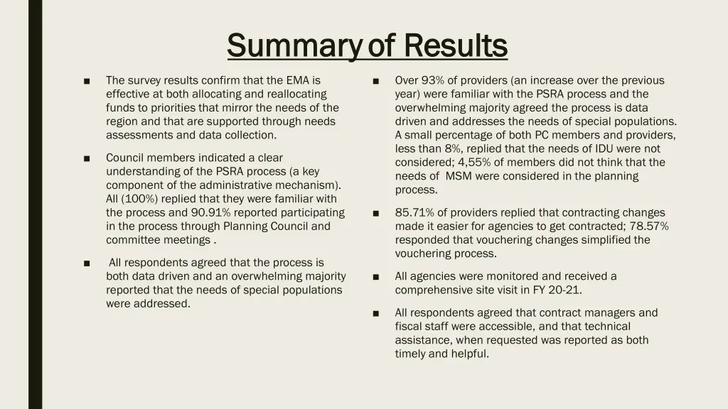 summary summary of results
