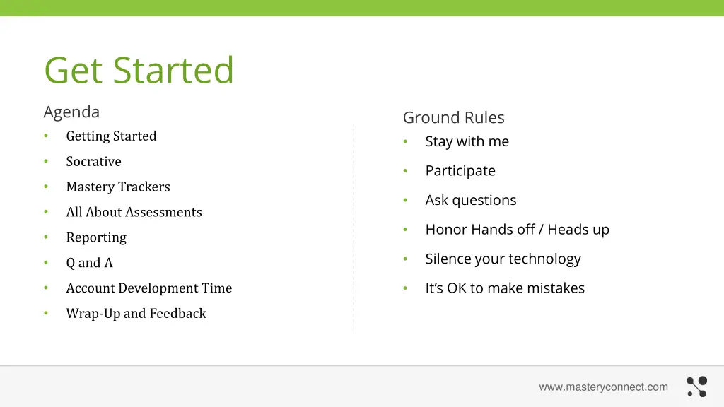 get started agenda getting started
