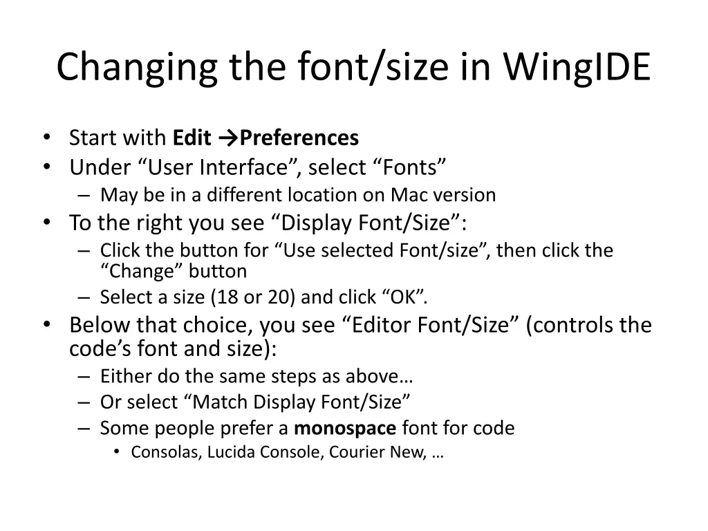 changing the font size in wingide