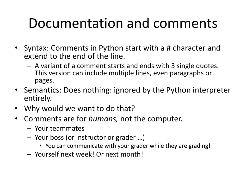documentation and comments
