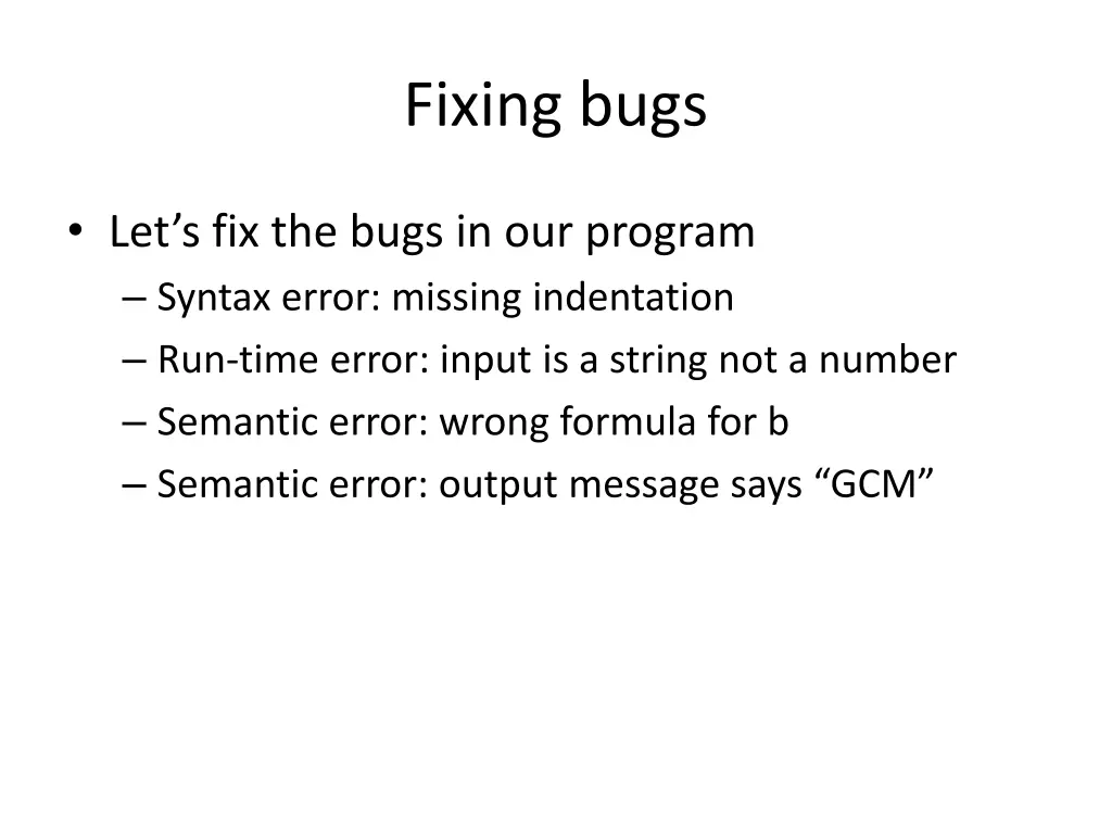 fixing bugs