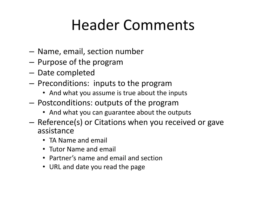 header comments