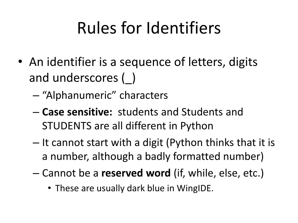 rules for identifiers