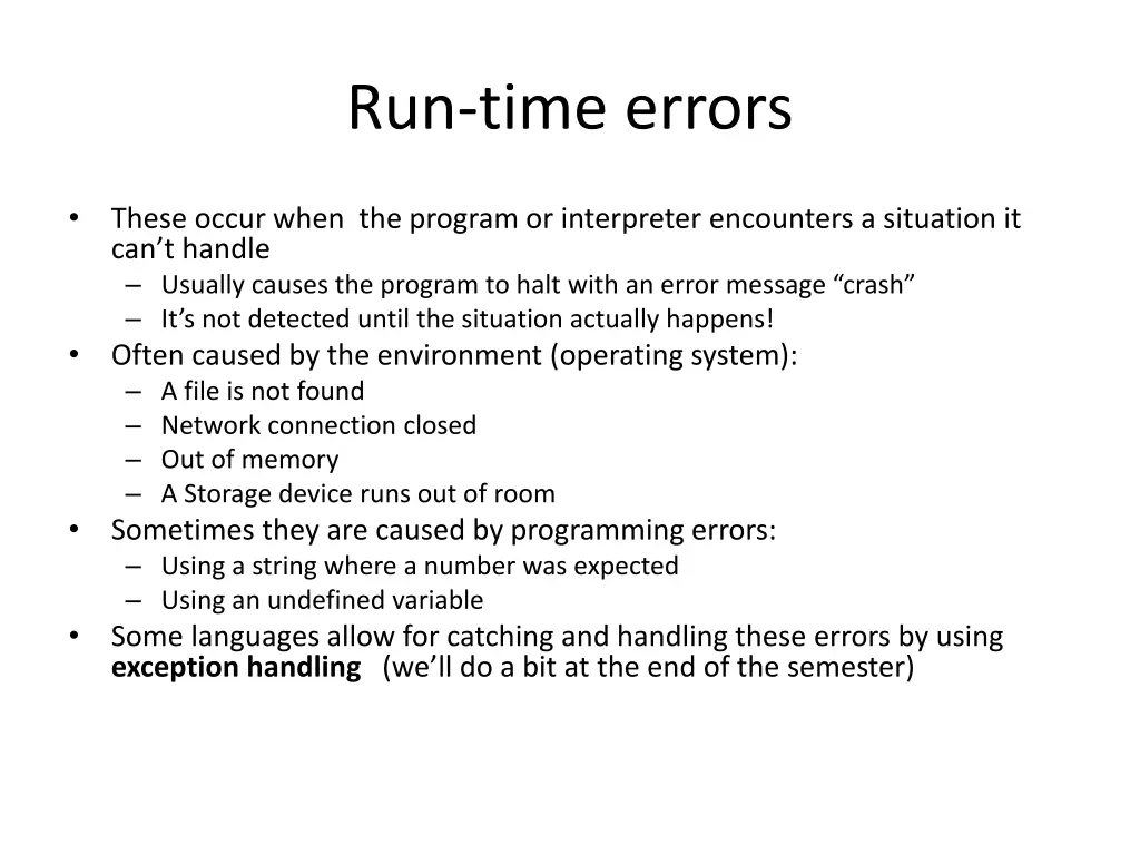 run time errors