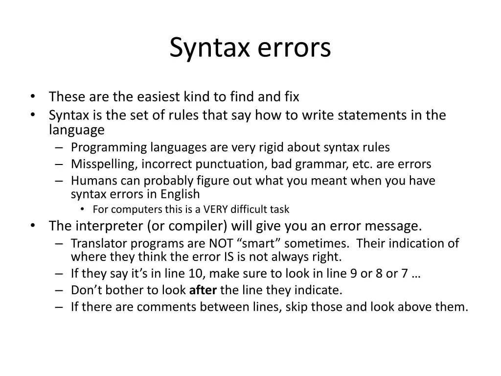 syntax errors